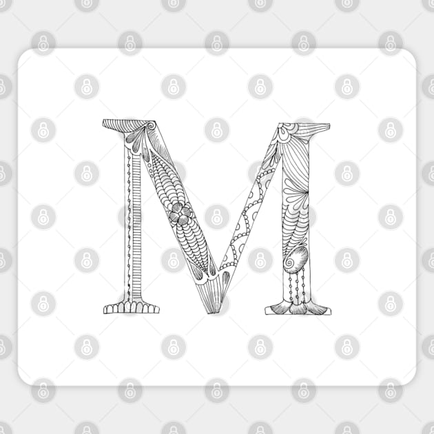 Henna Alphabet M / Henna Letter M - Black Henna Line Art Magnet by Tilila